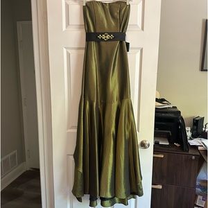 Betsy and Adam Formal Strapless Gown iridescent green